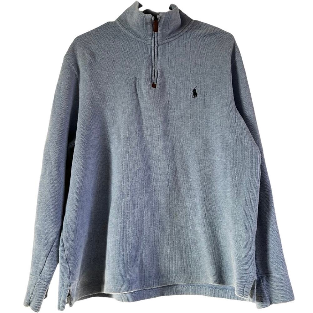 Polo Ralph Lauren Quarter Zip Pullover Sweater Stand Collar 100% Cotton Blue M
